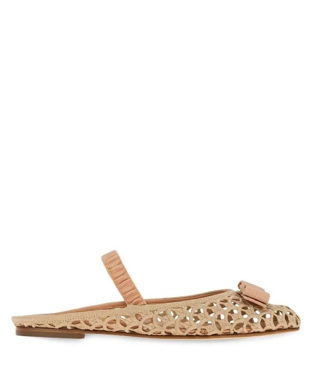 Ferragamo Natural Vara Lace Slingback Ballet Flats