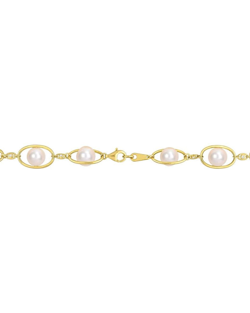 Amour Metallic 8-8.5Mm Freshwater Cultured Pearl And 1/3 Ct Tgw Cubic Zirconia Oval Link Necklace for men