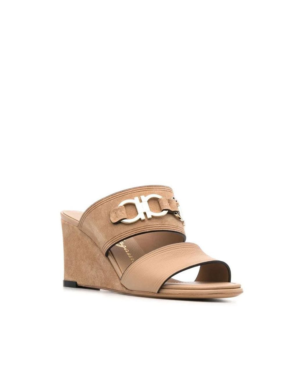 Ferragamo Pink Chaim Suede 75Mm Wedge Mules