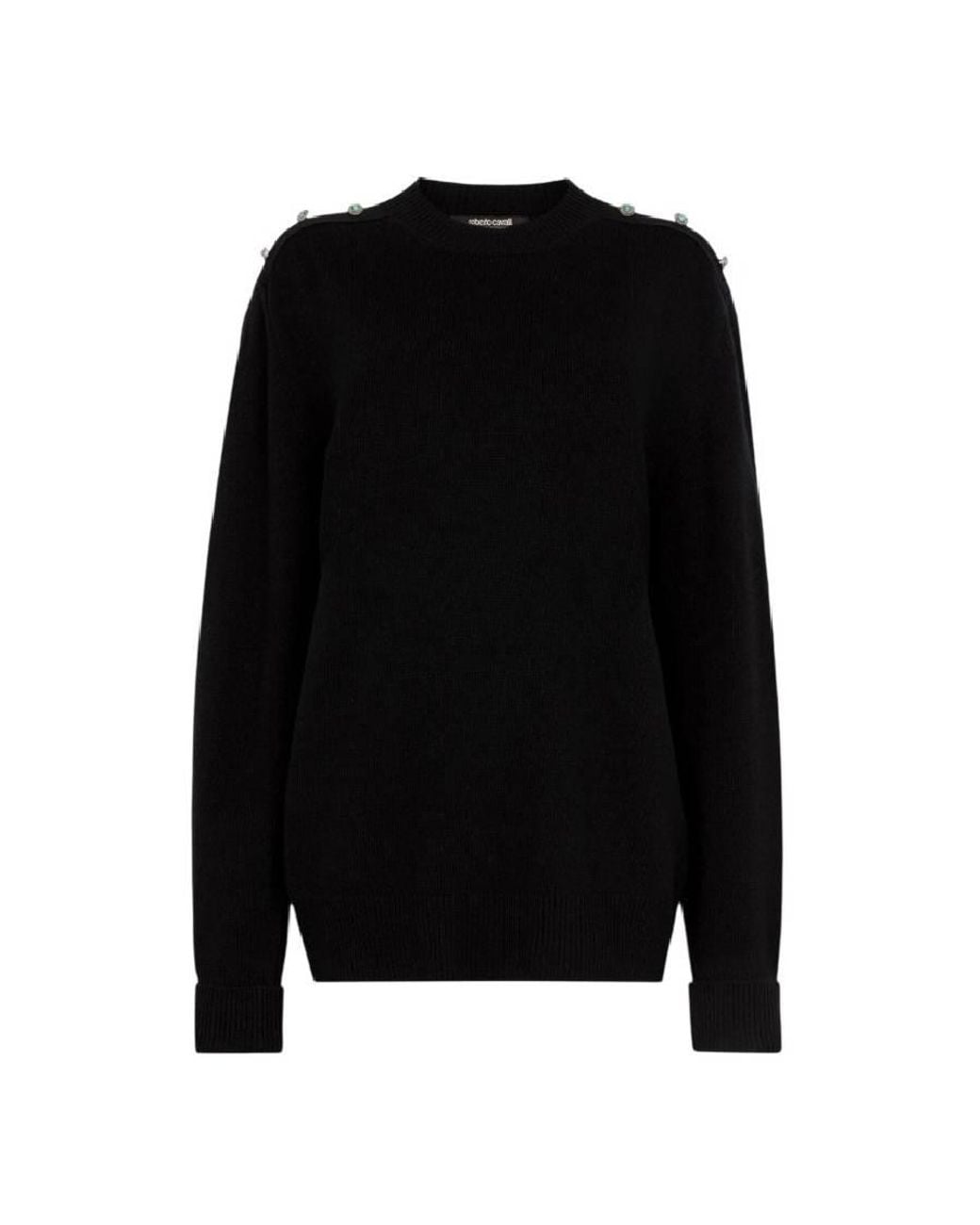 Roberto Cavalli Black Stud-Embellished Crew-Neck Sweater, Brand Size 44 Us for men