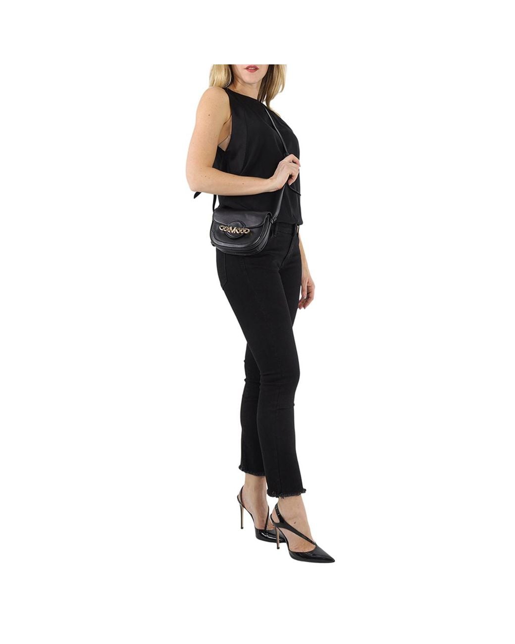 Michael Kors Black Ladies Hally Extra-Small Embellished Leather Crossbody Bag