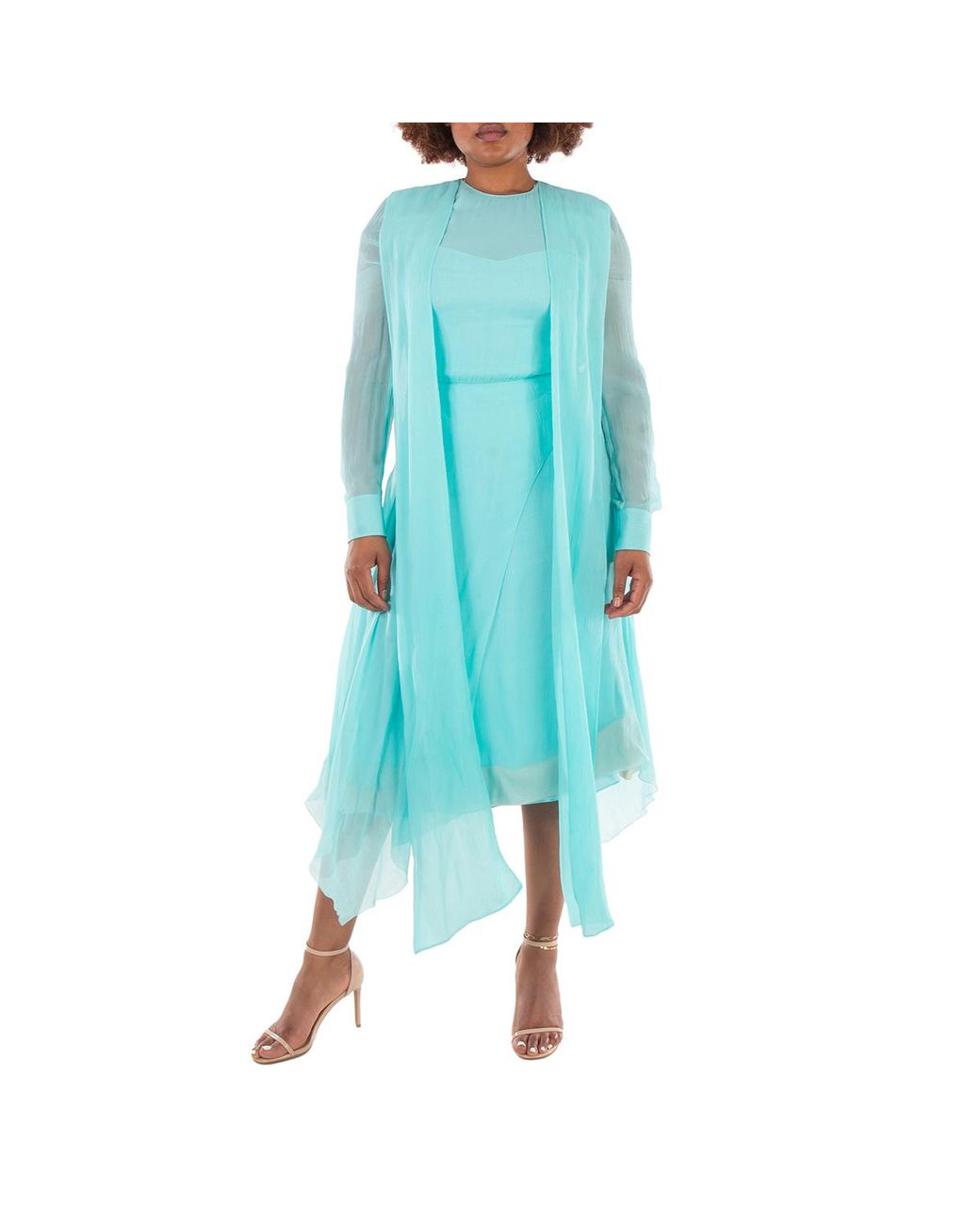 Fendi Blue Foulard Collar Midi Chiffon Dress, Brand Size 42 Us