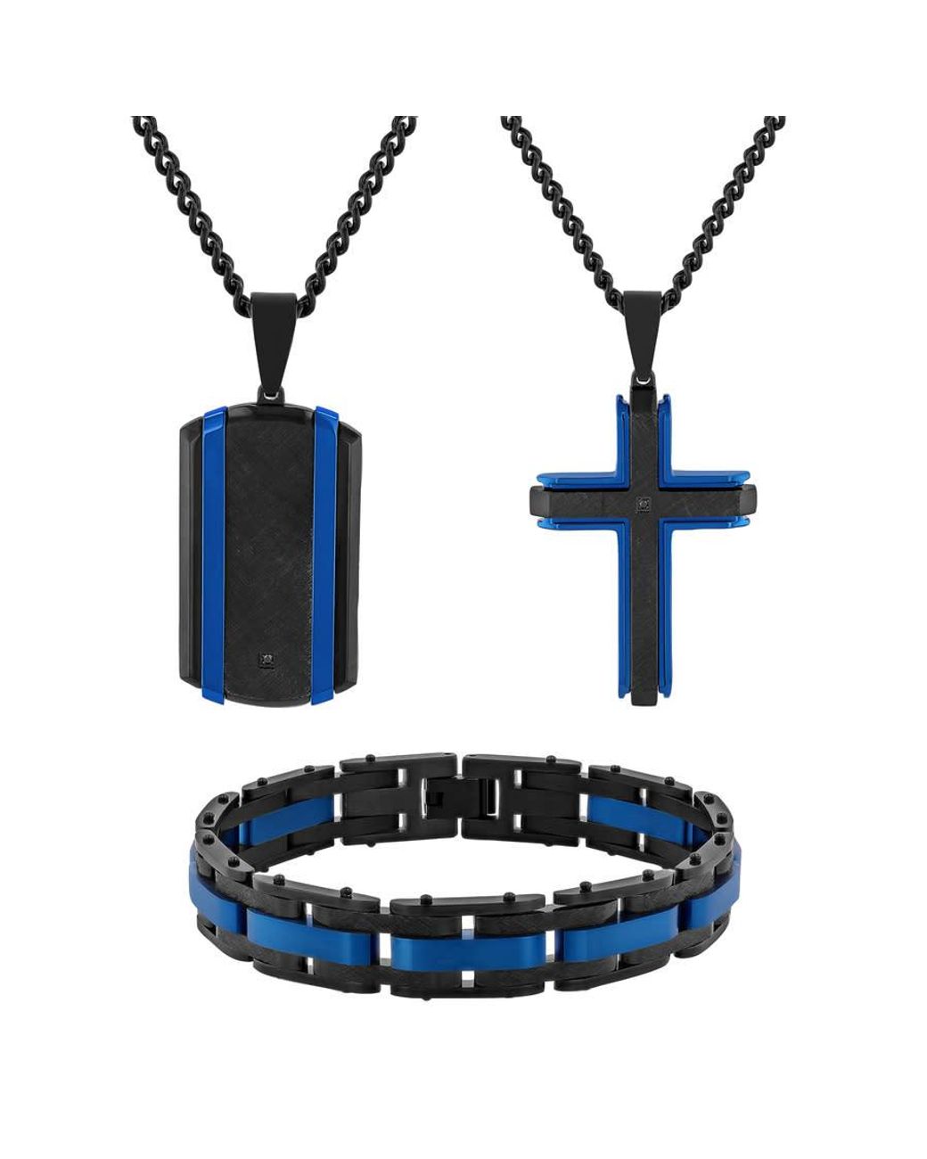 Robert Alton Blue And Diamond Accent Stainless Steel Jewelry Set for men