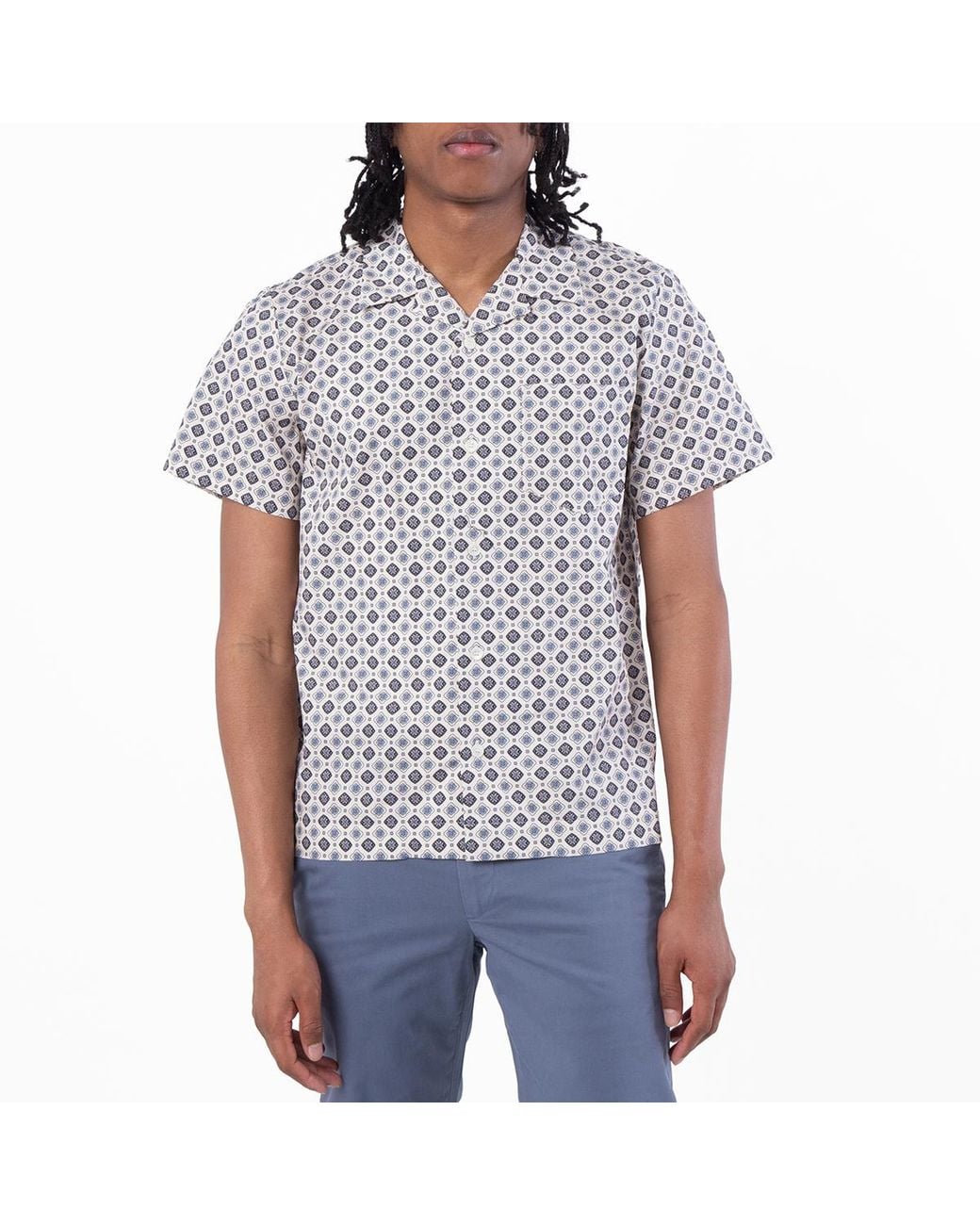 A.P.C. Blue A. P.C. Pattern-Printed Short-Sleeved Shirt for men