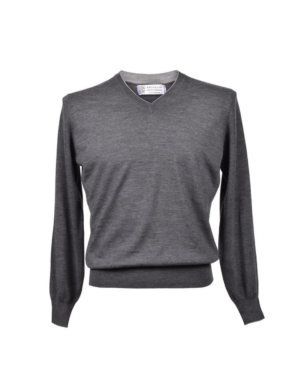 Brunello Cucinelli Gray Virgin Wool V-Neck Sweater, Brand Size 46 (Us for men