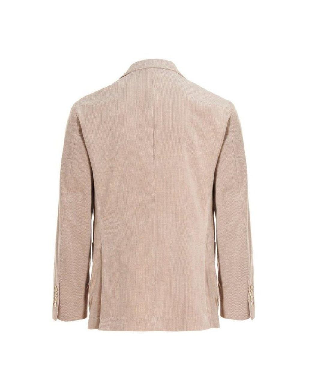 Brunello Cucinelli Natural Sand Double-Breasted Corduroy Blazer, Brand Size 50 (Us for men