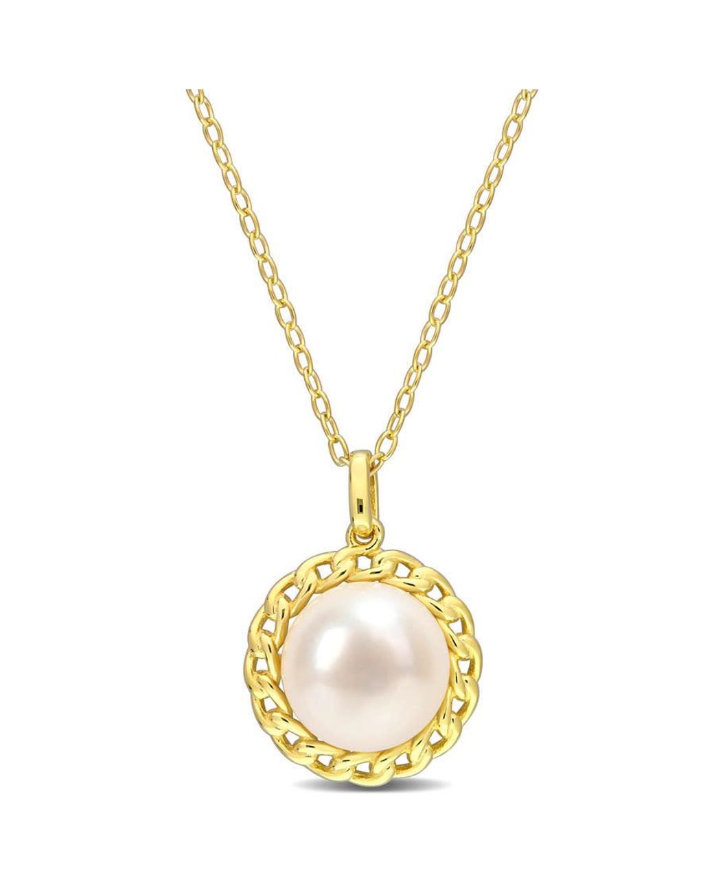 Amour Metallic 9-9.5Mm Cultured Freshwater Pearl Halo Link Pendant With Chain for men