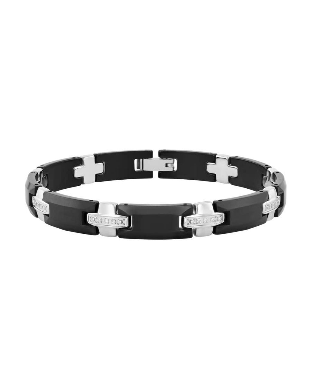 Robert Alton Black 12 Ctw And Stainless Steel Bracelet With Diamonds for men