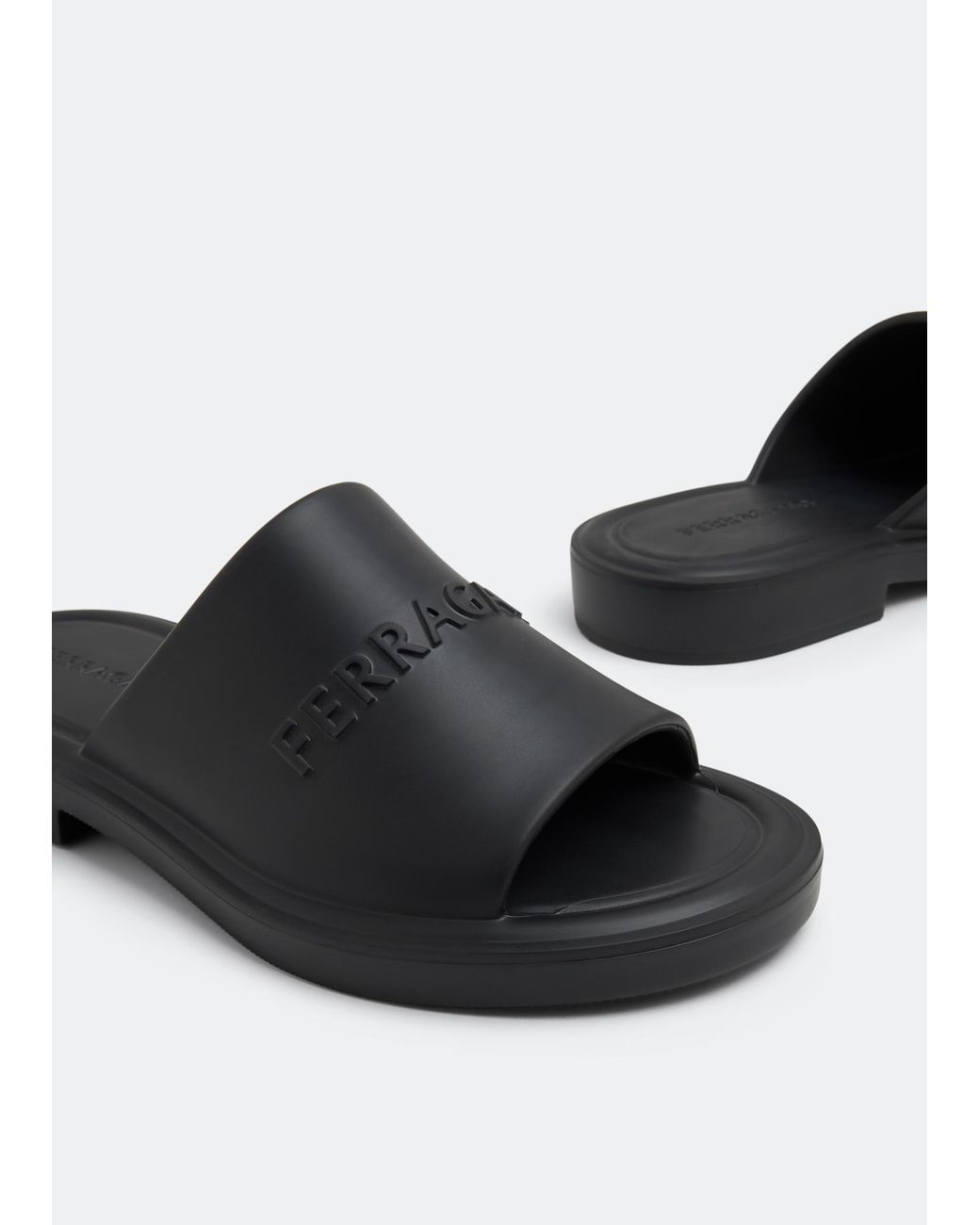 Ferragamo Black Logo-Embossed Slip-On Sandals for men