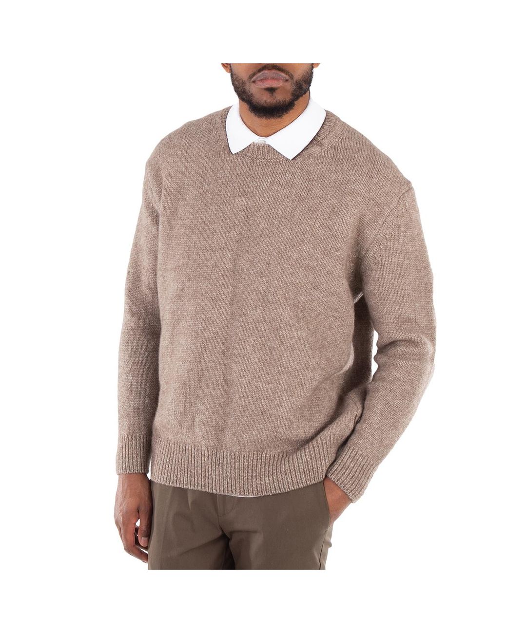 Boss Brown Wool Silk And Bison Hair Relaxed-Fit Sweater for men