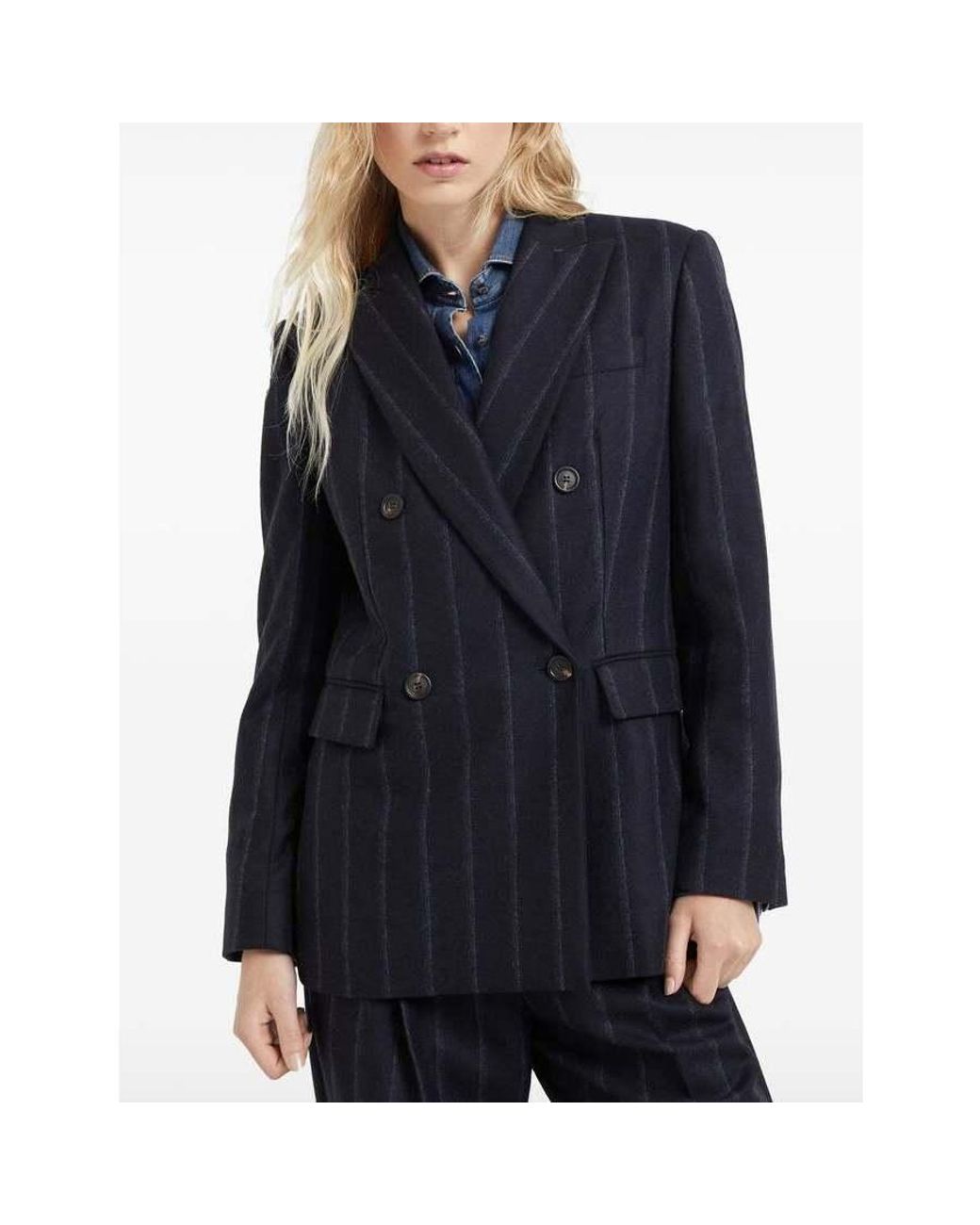 Brunello Cucinelli Blue Dark Wool Double Breasted Jacket, Brand Size 44 (Us for men