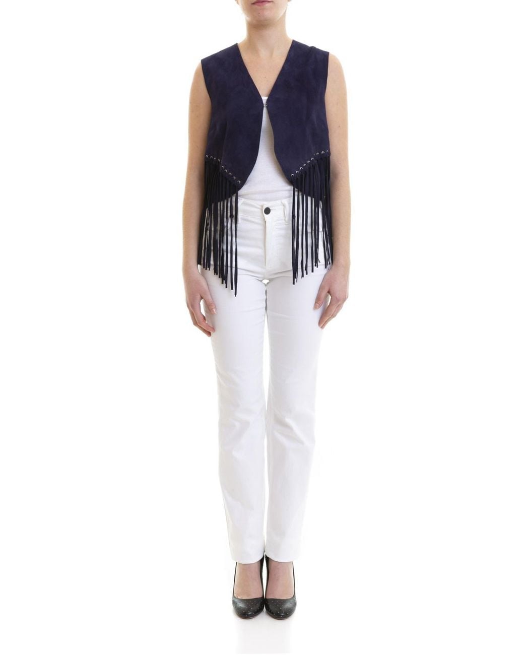 Roberto Cavalli Blue Sleeveless Fringed Suede Vest, Brand Size 38 Us for men