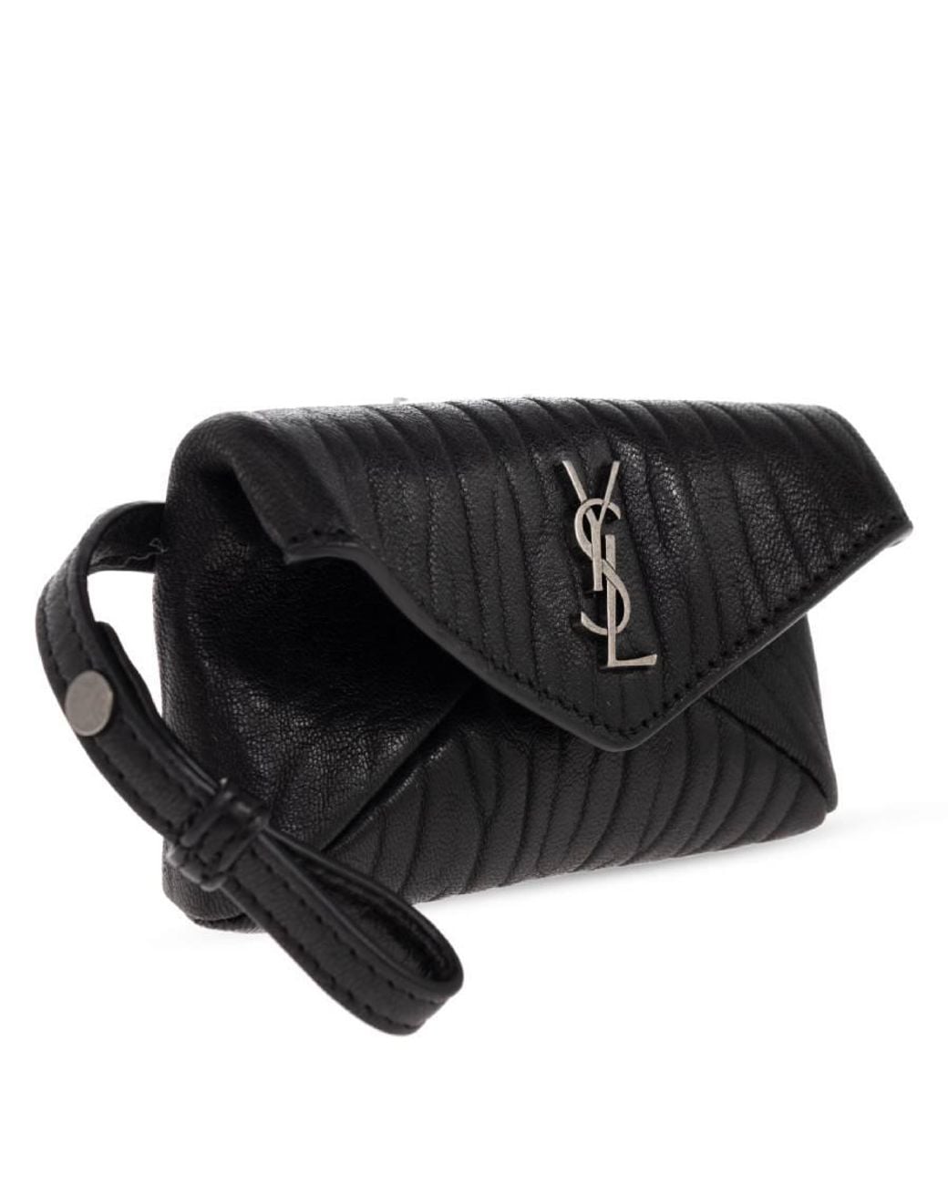 Saint Laurent Black Cassandre Leather Micro Envelope Pouch for men