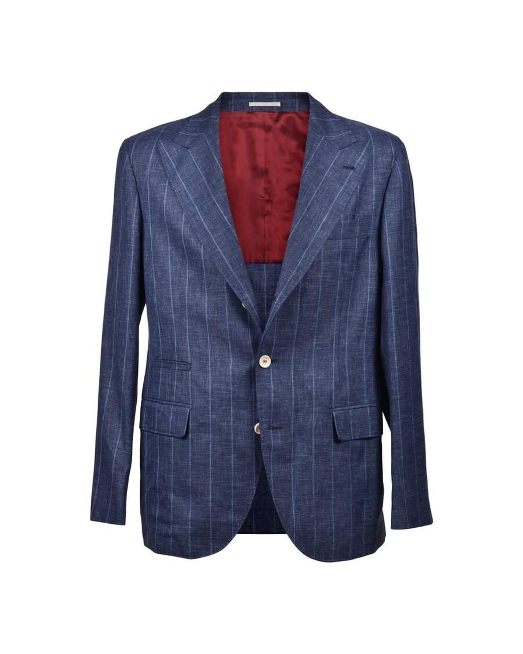 Brunello Cucinelli Blue Virgin Wool Pinstriped Suit, Brand Size 50 (Us for men