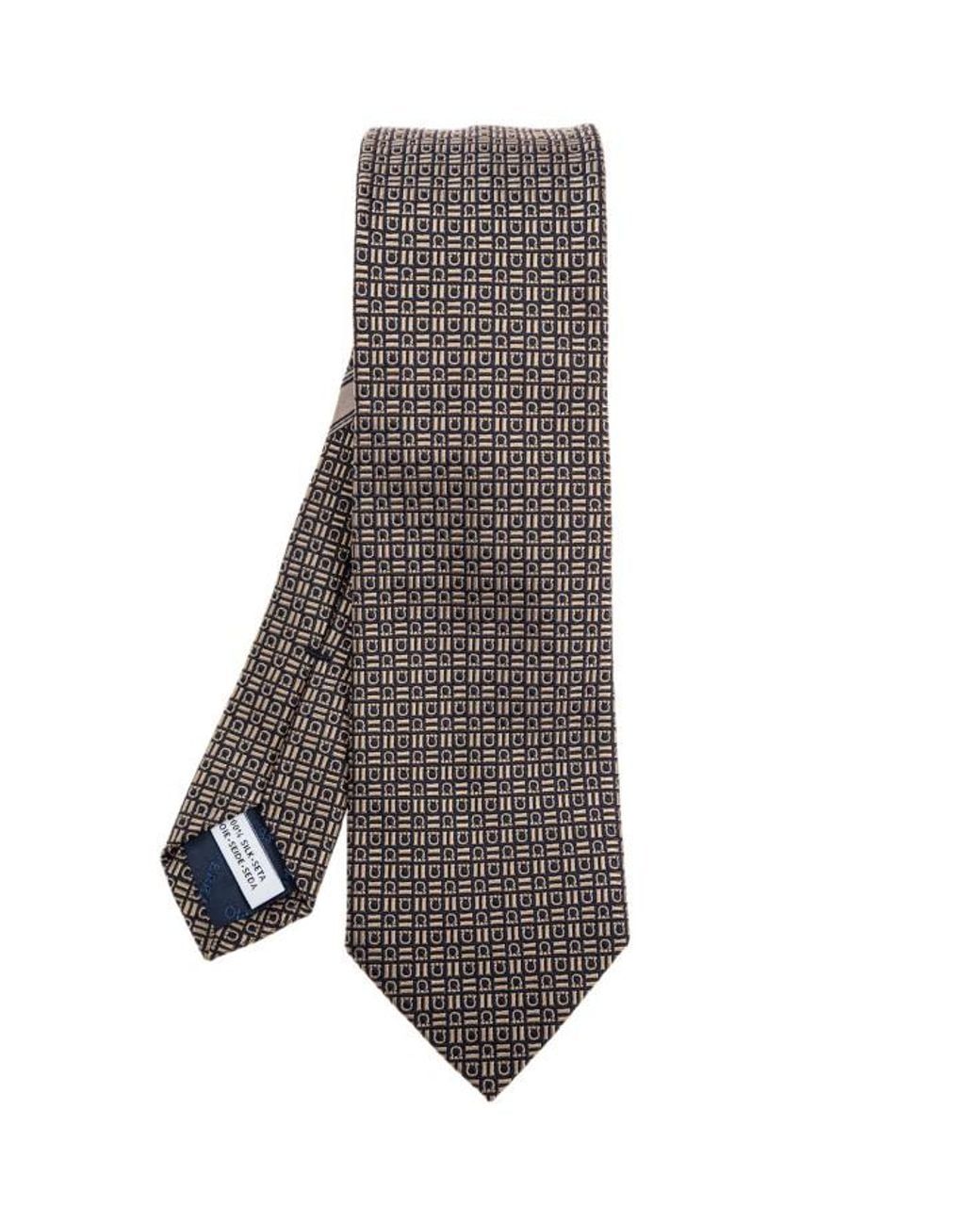 Ferragamo Gray Interwoven Hearts Print Silk Tie for men