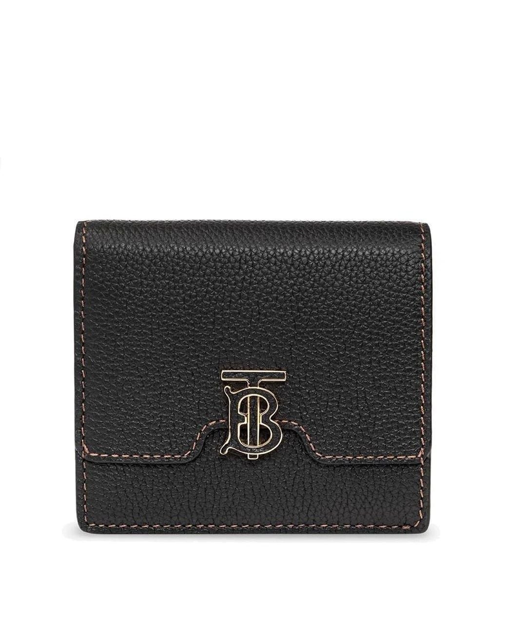 Burberry Black Ladies Grainy Leather Tb Folding Wallet for men