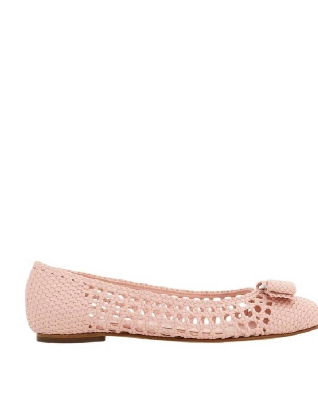 Ferragamo Pink Woven Varina Ballet Flats