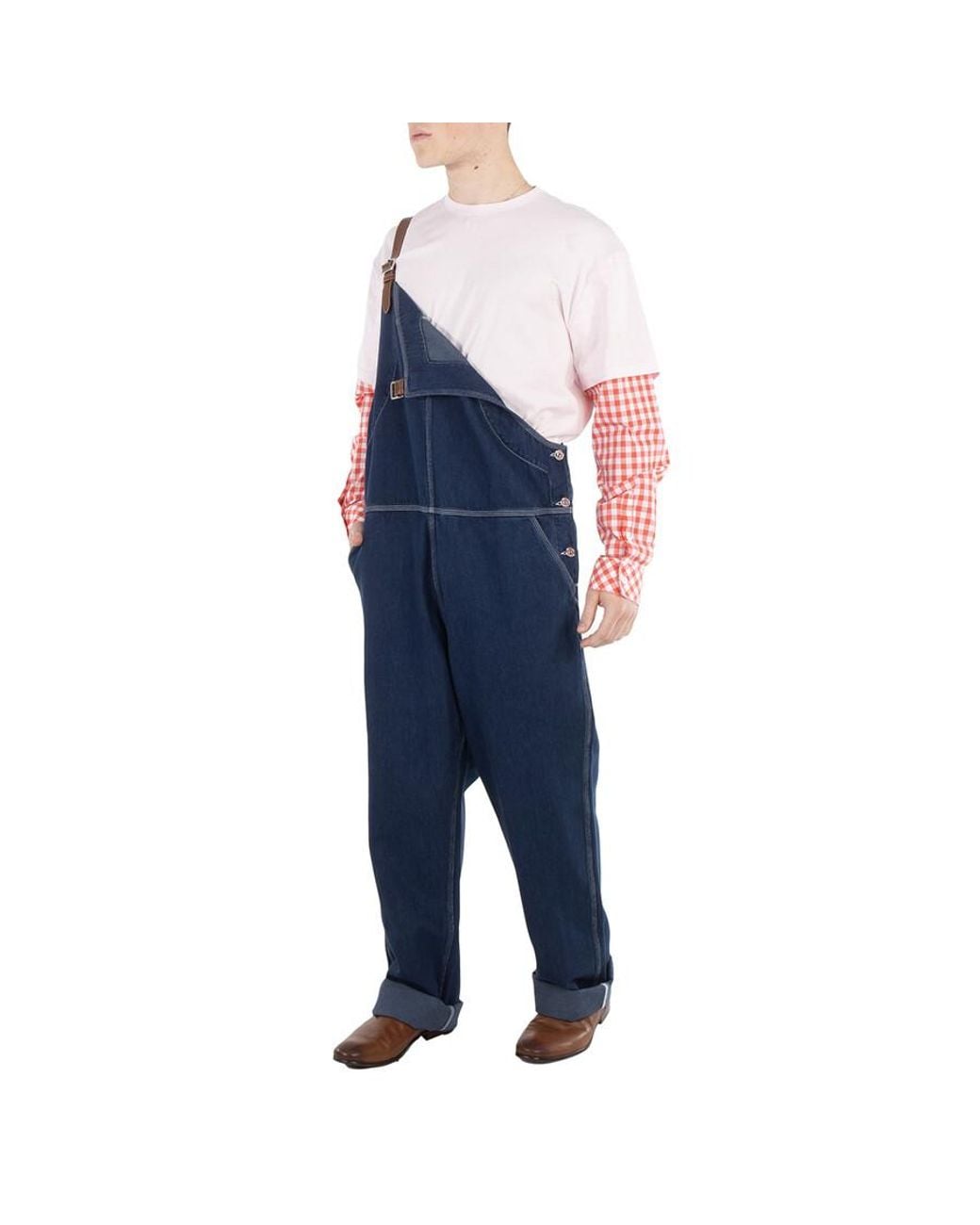 Burberry Blue Dark Canvas Leather-Trim Denim Dungarees, Brand Size 46 (Us for men