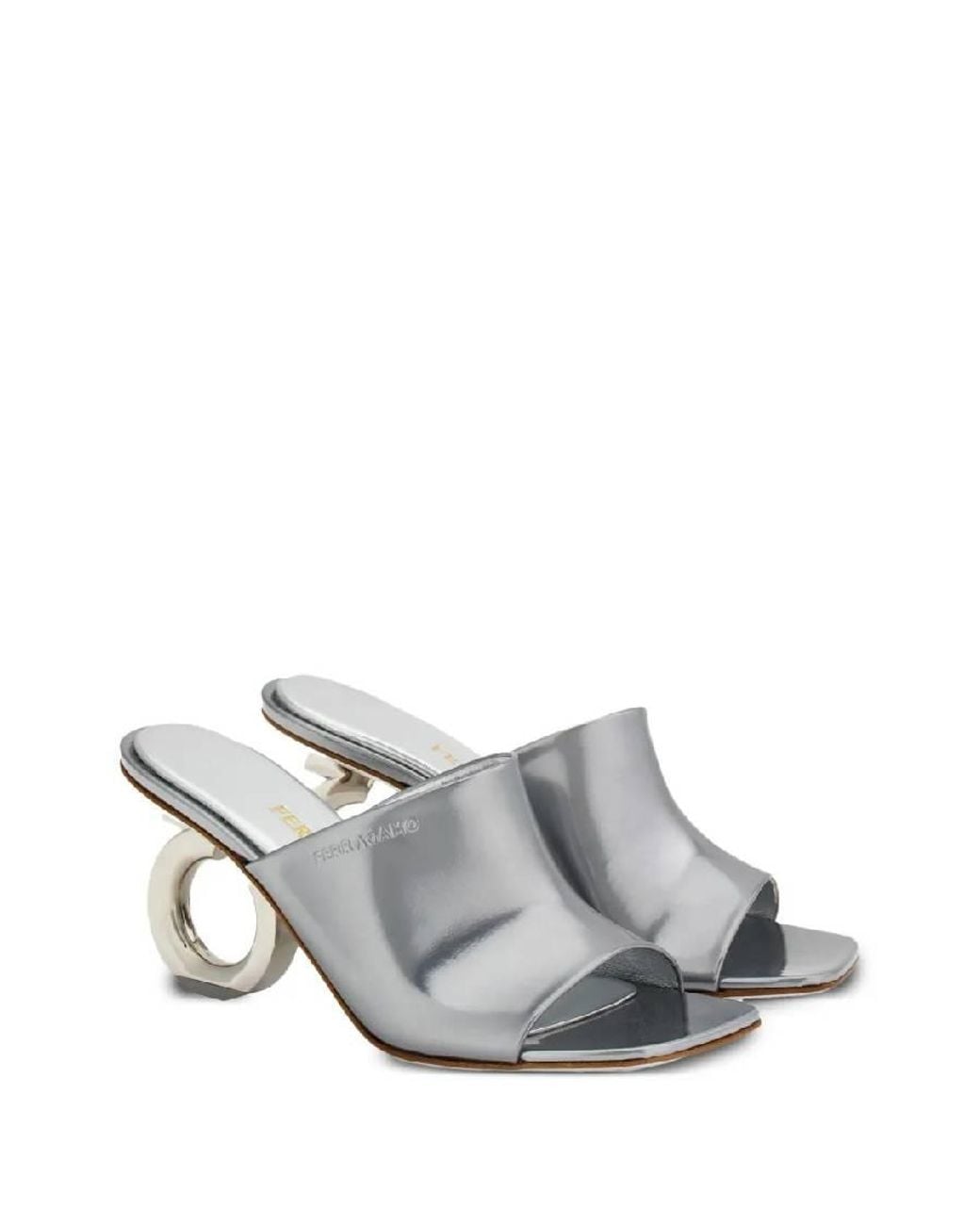 Ferragamo White Gancini Elina Leather Sandals