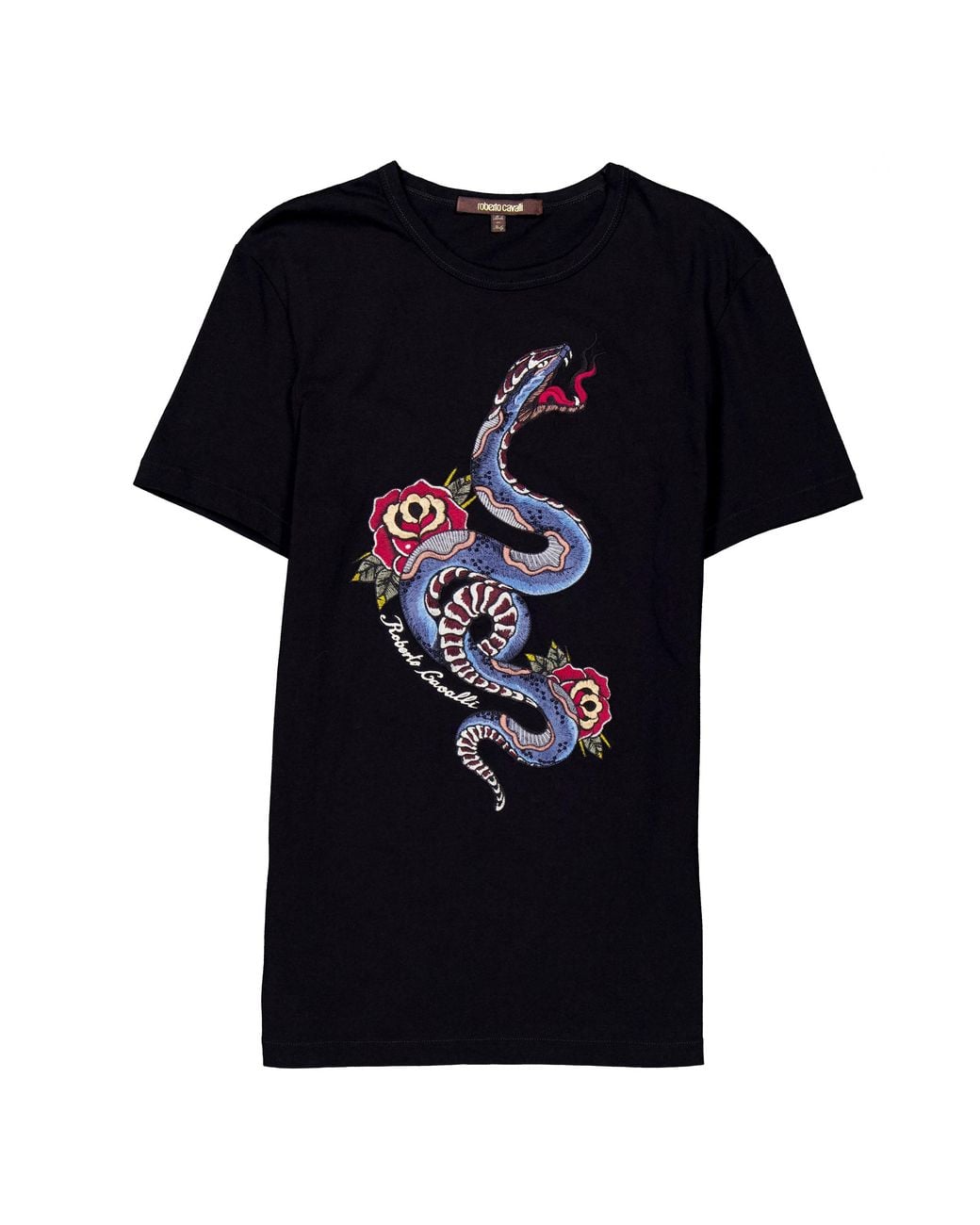 Roberto Cavalli Black Snake Printed T-Shirt for men