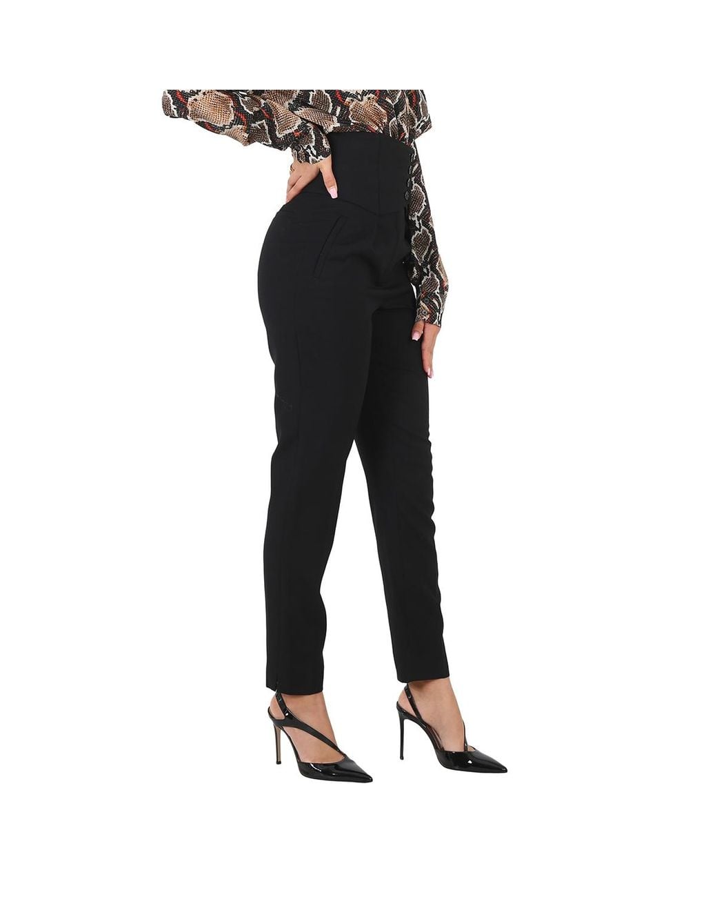 Saint Laurent Black High-Waist Pleated-Detail Trousers, Brand Size 34 (Us