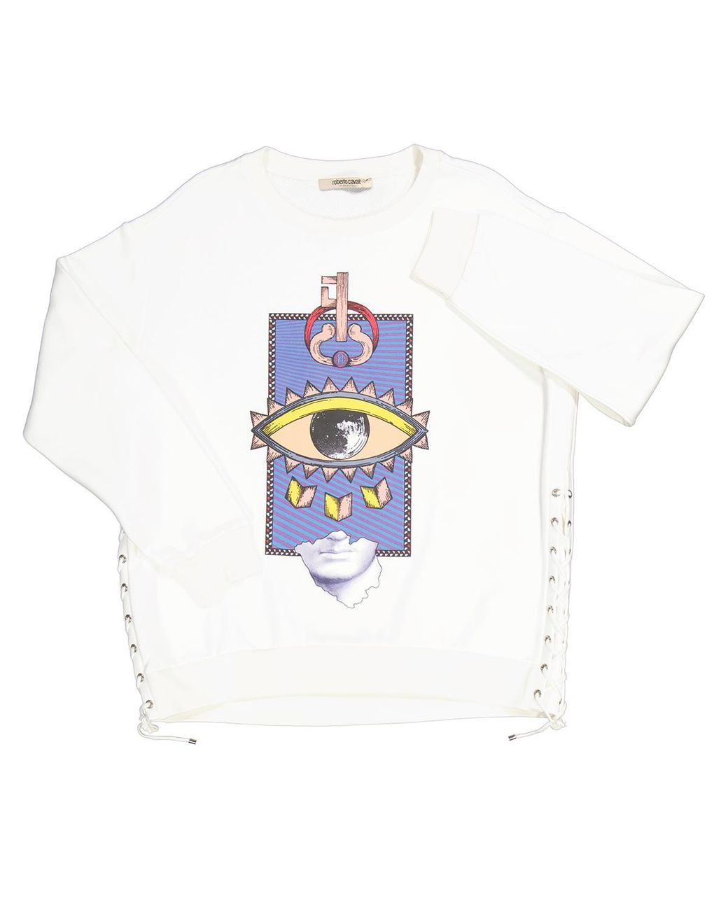 Roberto Cavalli White Ladies Cotton Blend Lucky Symbol Print Sweatshirt, Brand Size 40 (Us for men
