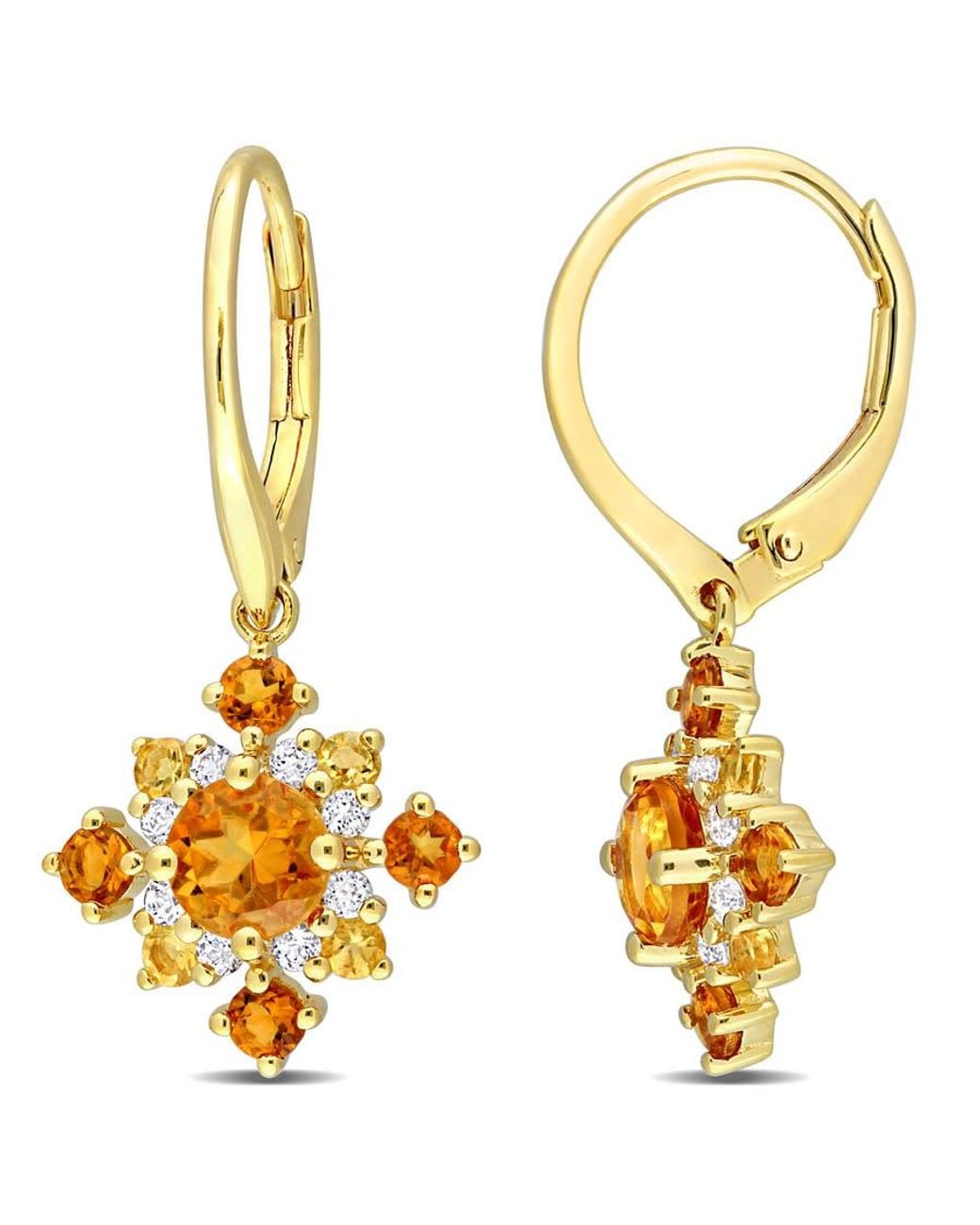 Amour Metallic 2 1/10 Ct Tgw Citrine, Madeira Citrine And Topaz Leverback Cluster Drop Earrings for men