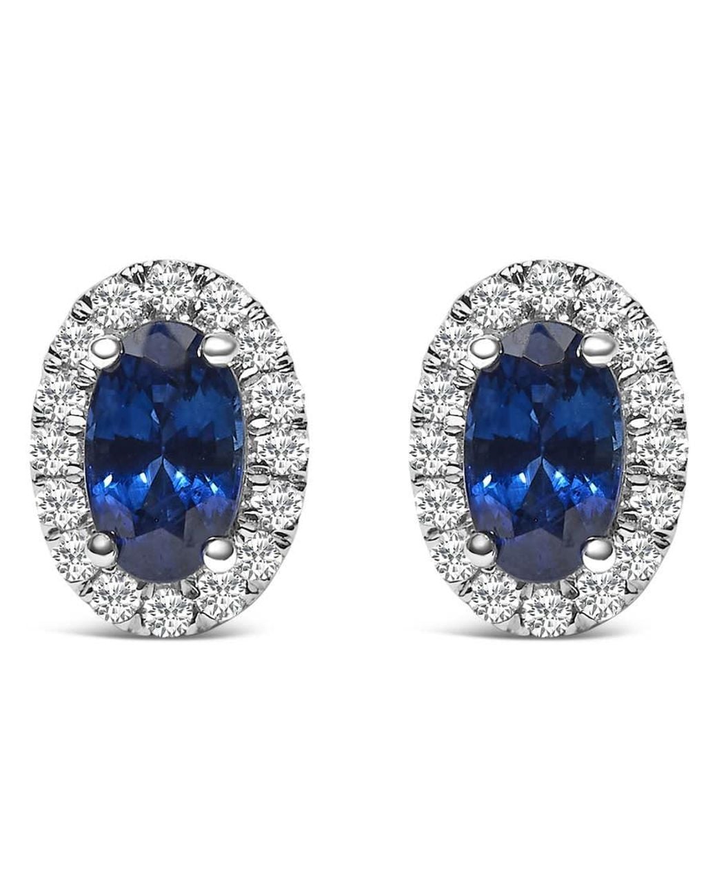 Haus of Brilliance Blue 10K 5X3 Mm Oval Sapphire And Diamond Halo Stud Earrings (I-J Color, I1-I2 Clarity) for men