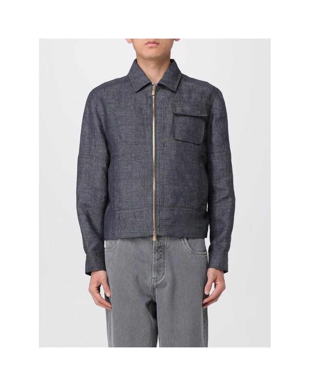 Brunello Cucinelli Gray Linen Zip Jacket, Brand Size 50 (Us for men