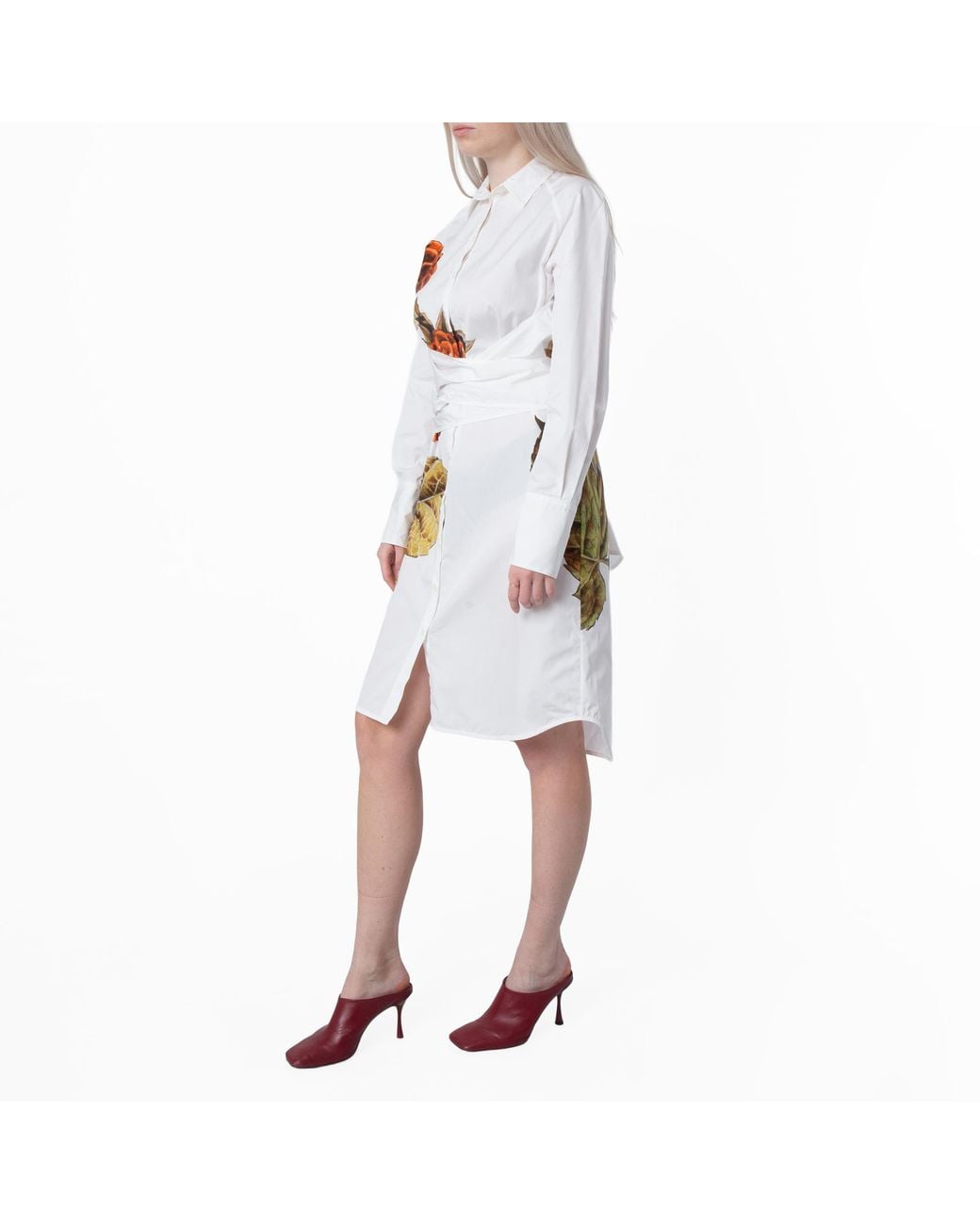 Ferragamo White Botanical Print Cotton Shirt Dress, Brand Size 40 Us