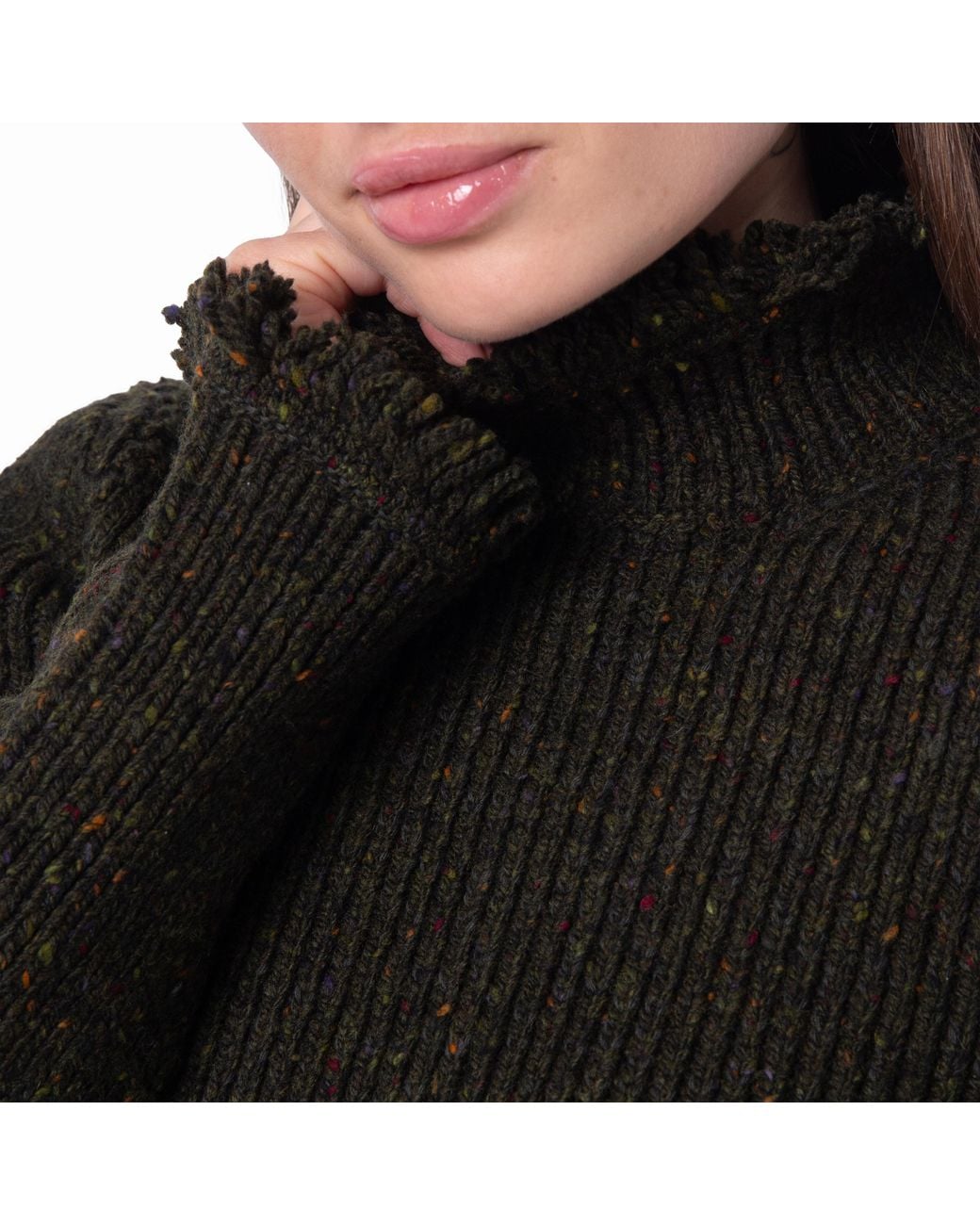 Burberry Green Fringed Rib-Knit Wool Sweater