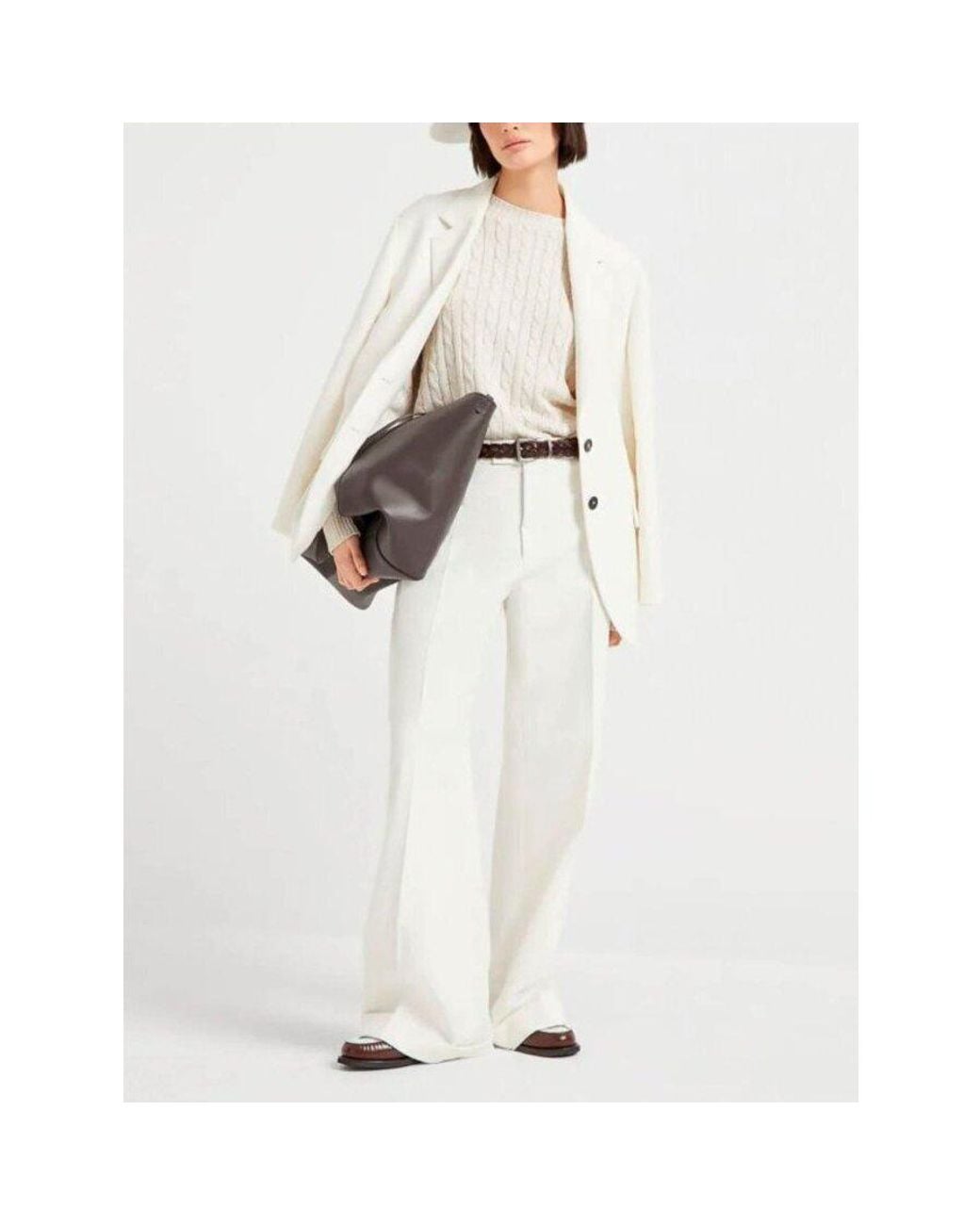 Brunello Cucinelli White Off Wide Leg Trousers, Brand Size 50 (Us for men
