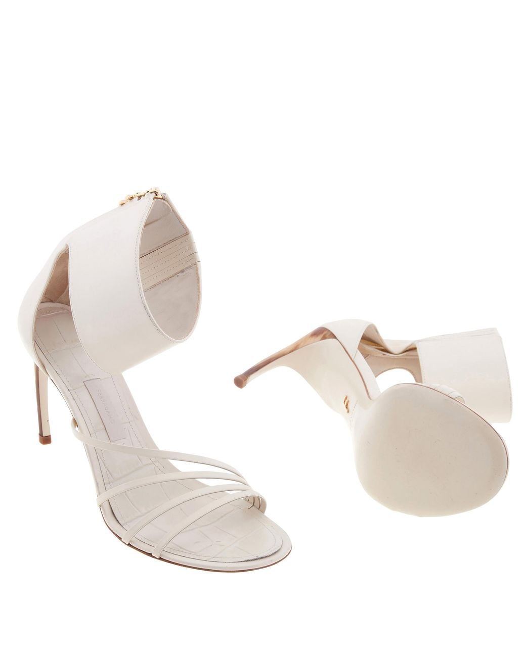 Ferragamo White Clethra Curve Heel Leather Sandals