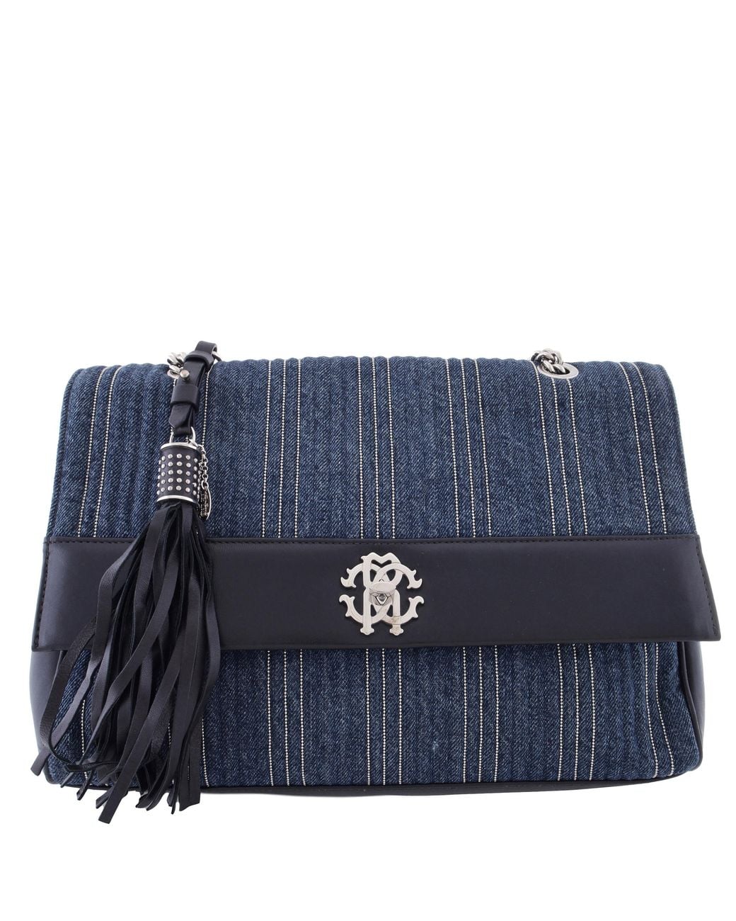 Roberto Cavalli Blue Denim Quilted Crossbody Bag for men