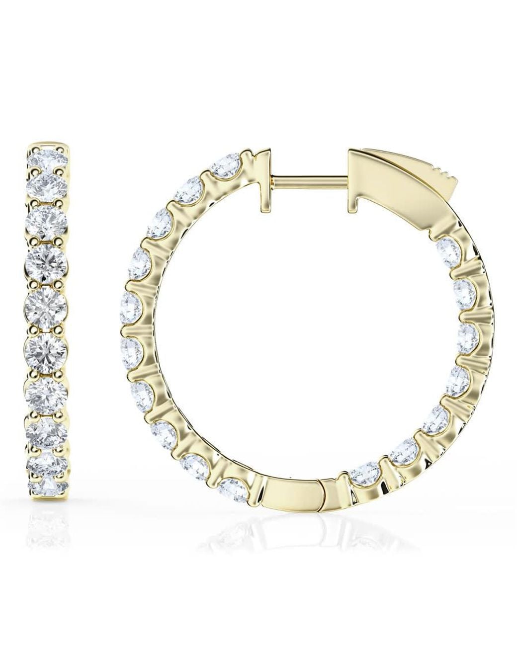 Brilliant Diamond Metallic 5 Carat Round Lab Grown Inside Out Diamond Huggie Hoop Earrings for men