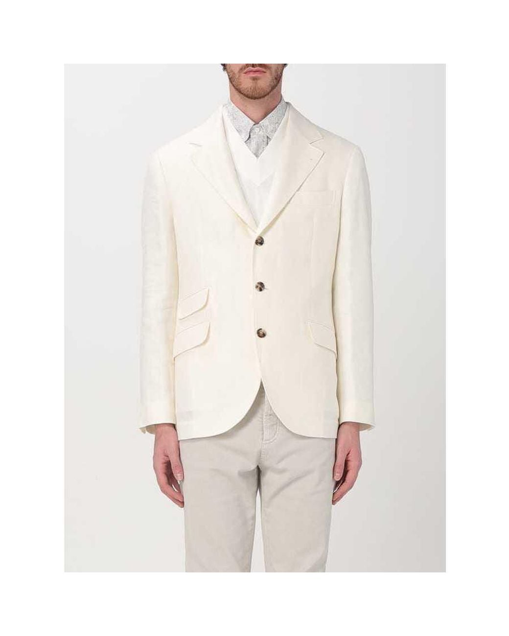 Brunello Cucinelli Natural Off Linen Wool Blazer, Brand Size 48 (Us for men