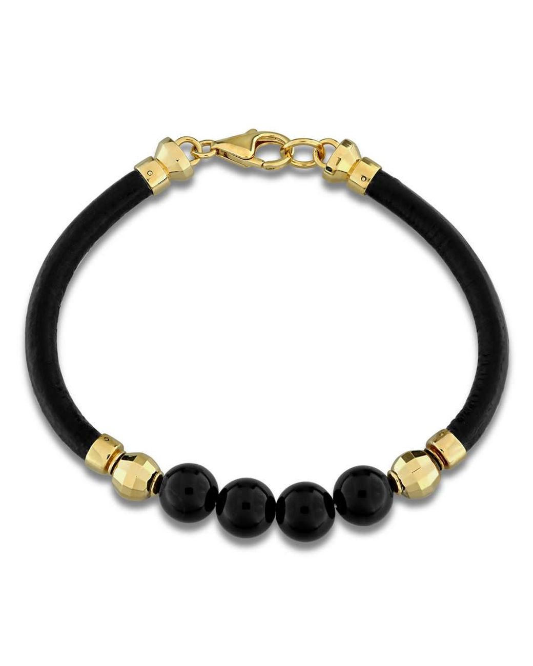 Amour Black 40Ct Tgw Onyx Leather Bracelet for men