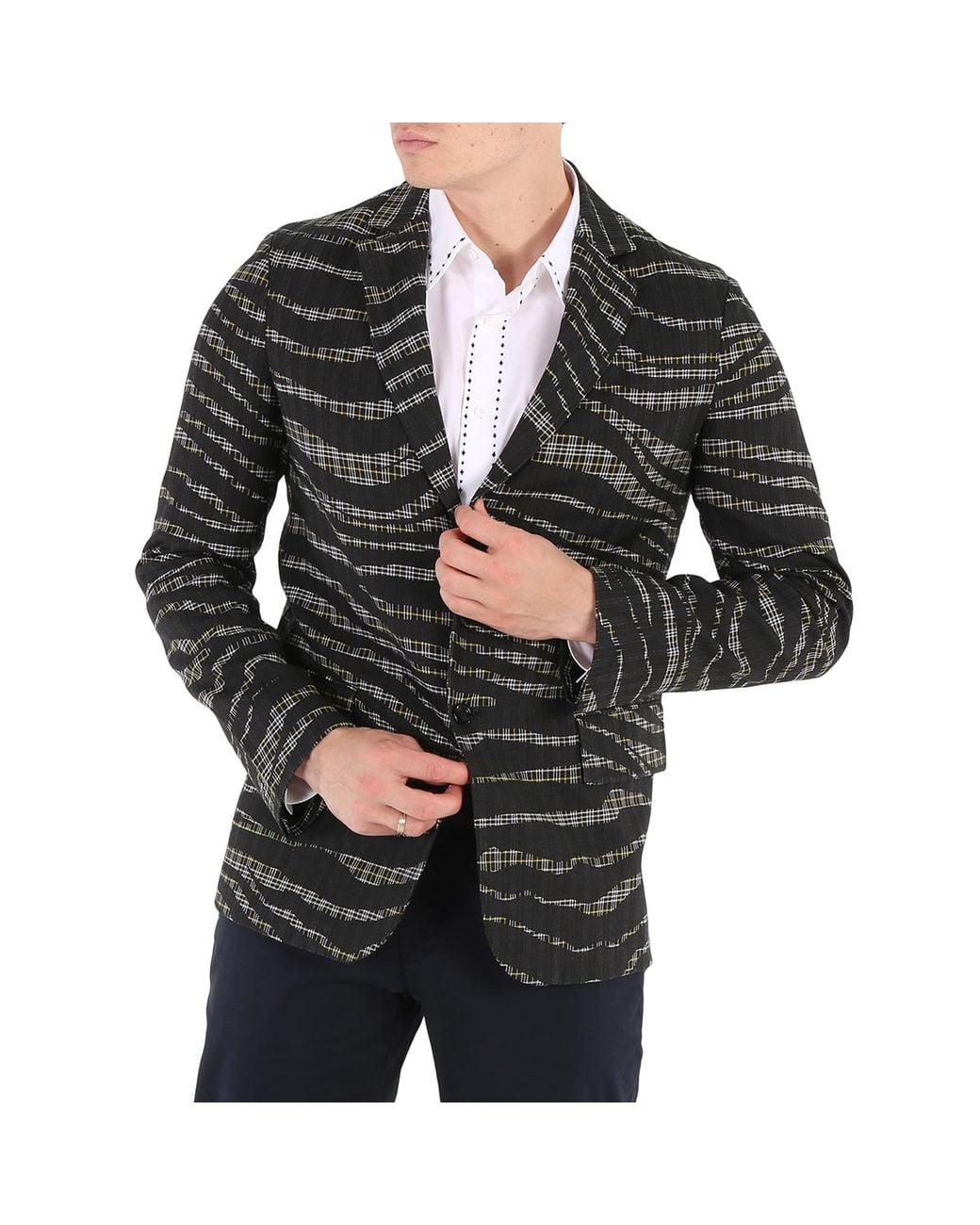 Roberto Cavalli Black Aragon Zebra And Check Print Jacket, Brand Size 46 (Us for men