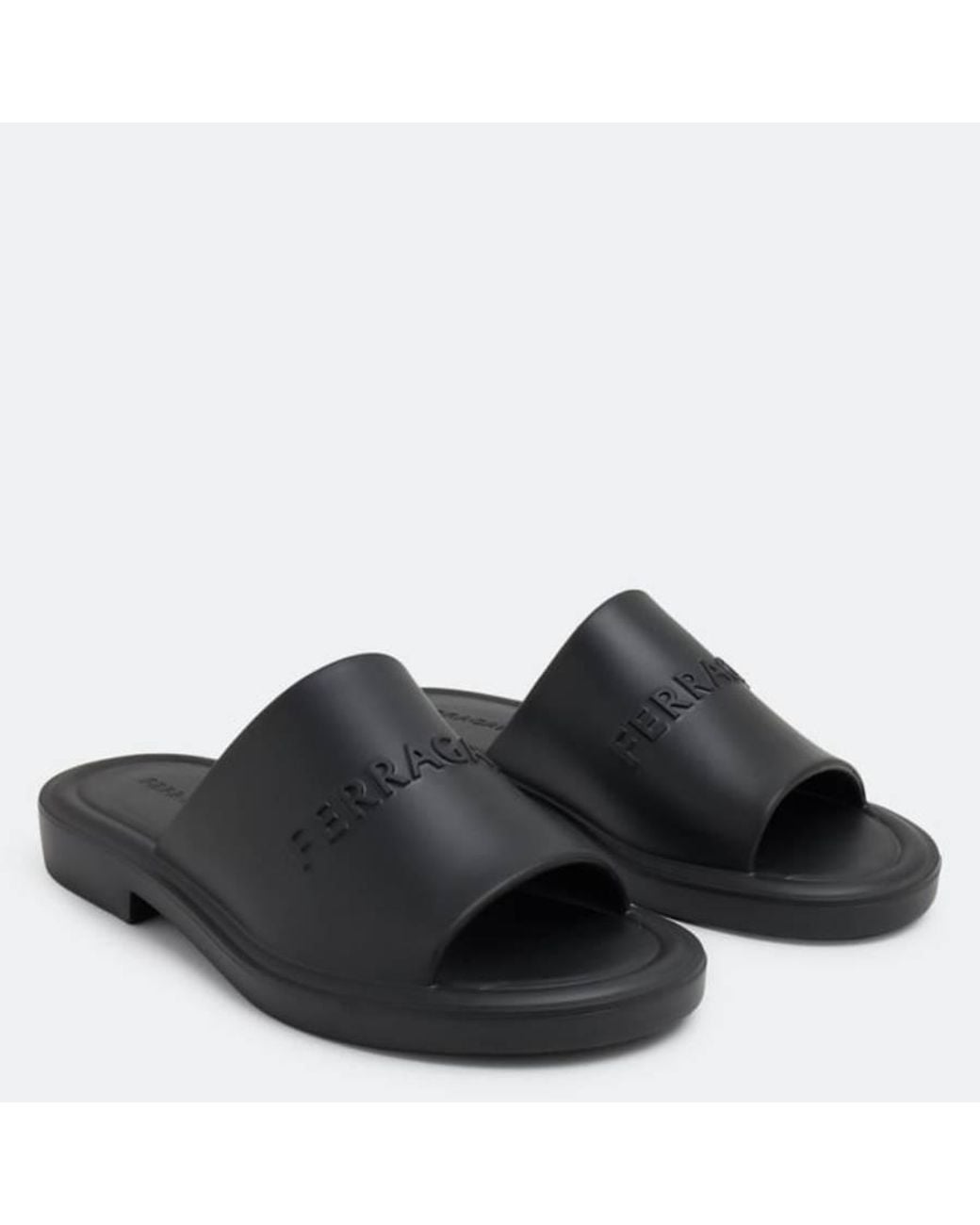 Ferragamo Black Giuneva Logo Embossed Slides