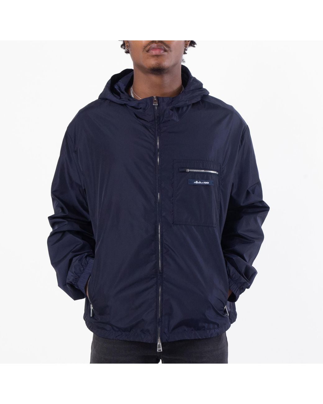 Fendi Blue Mirto Kway Nylon Jacket, Brand Size 52 Us for men