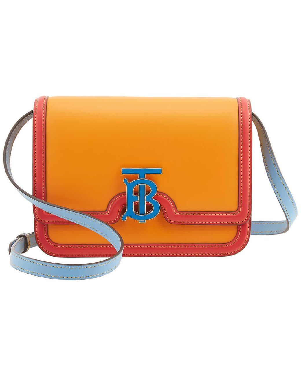 Burberry Deep Colorblock Leather Tb Monogram Shoulder Bag in Orange | Lyst