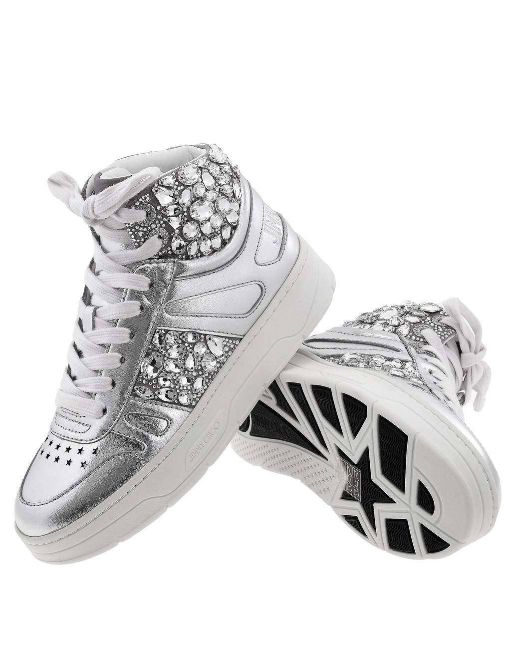 Jimmy Choo Gray Hawaii Crystal Embellished High-Top Sneakers, Brand Size 35 Us
