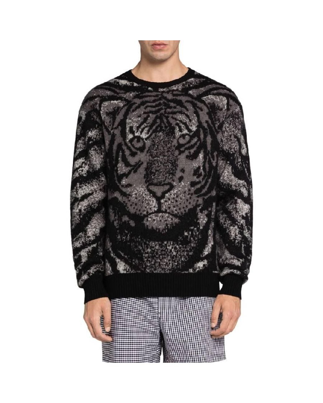 Roberto Cavalli Black Intarsia Tiger Head Sweater for men