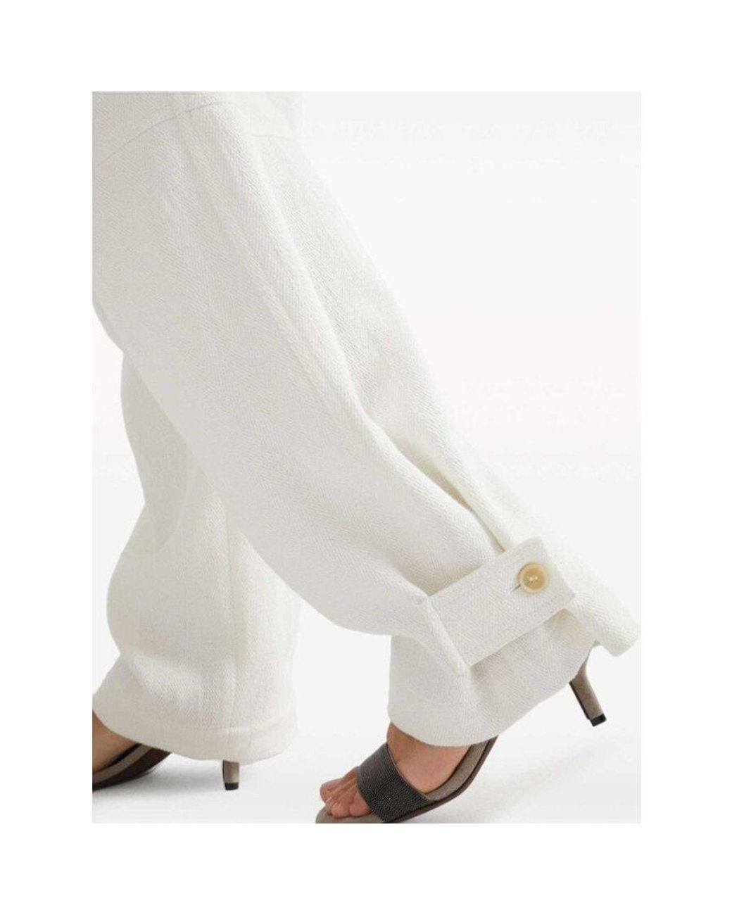 Brunello Cucinelli White Off Linen Tapered Trousers, Brand Size 44 (Us for men