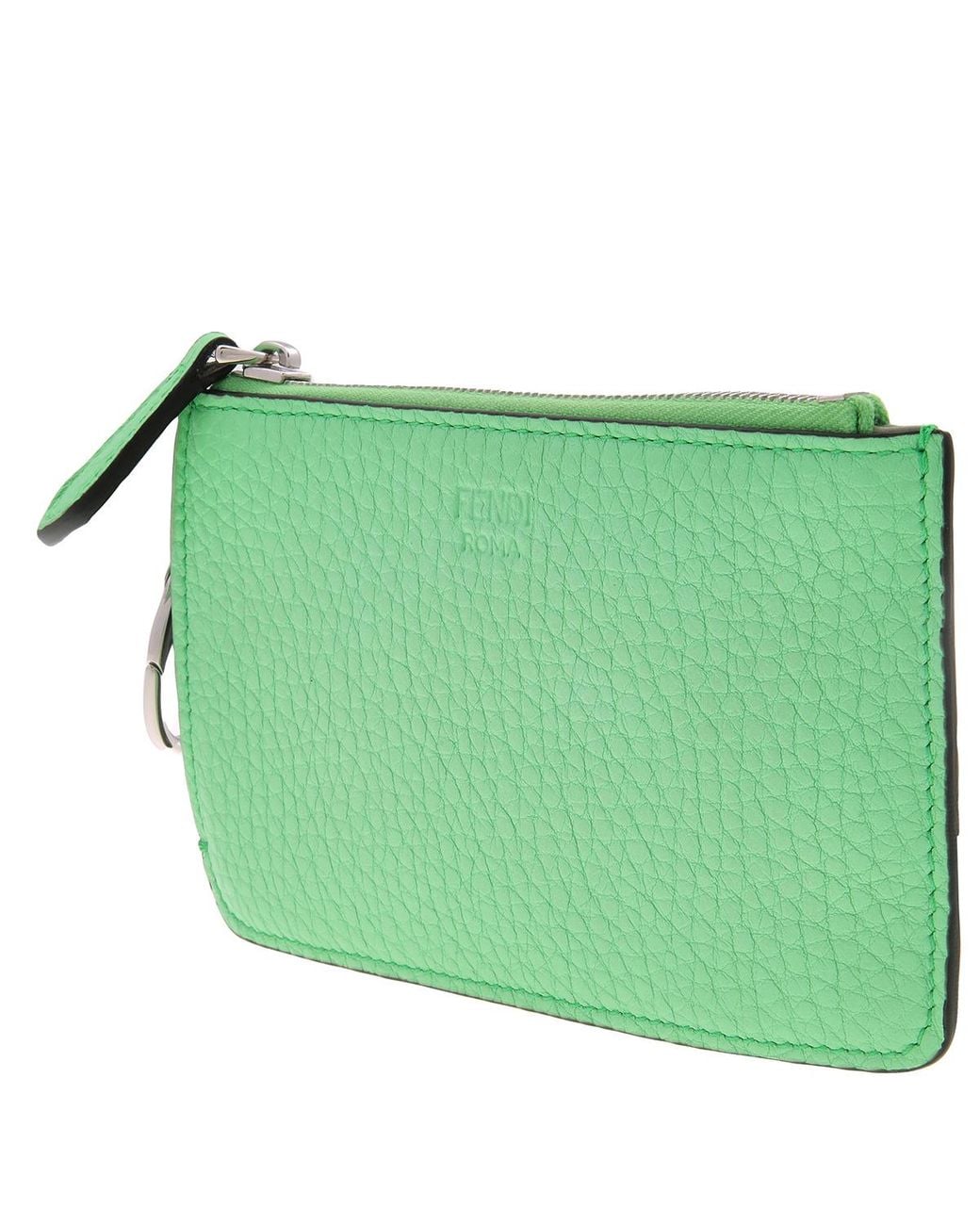 Fendi Green Peekaboo Leather Card Case Pouch for men