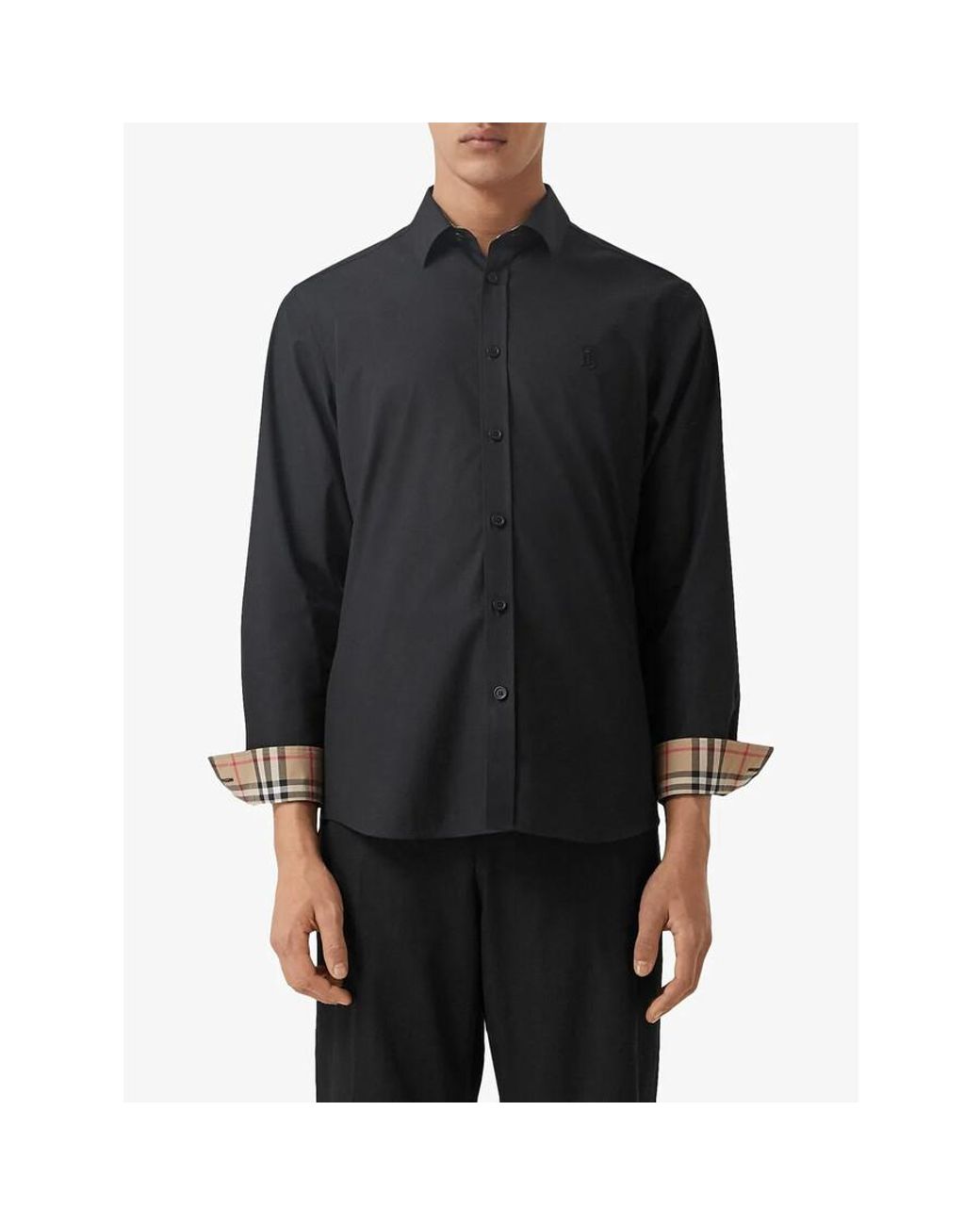 Burberry Sherwood Monogram Motif Poplin Shirt in Black for Men | Lyst