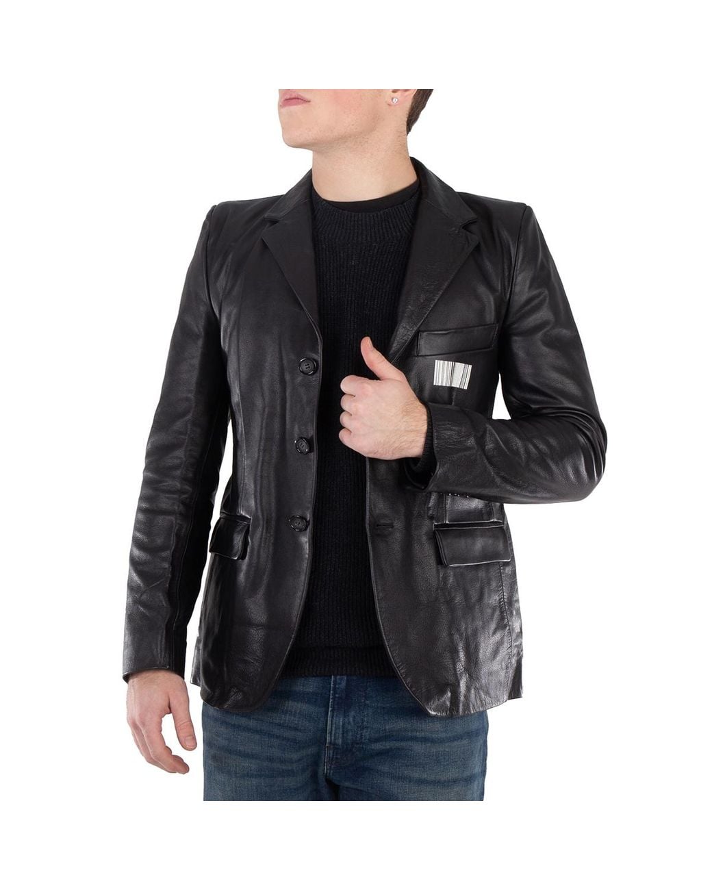 VTMNTS Black Barcode Leather Blazer for men
