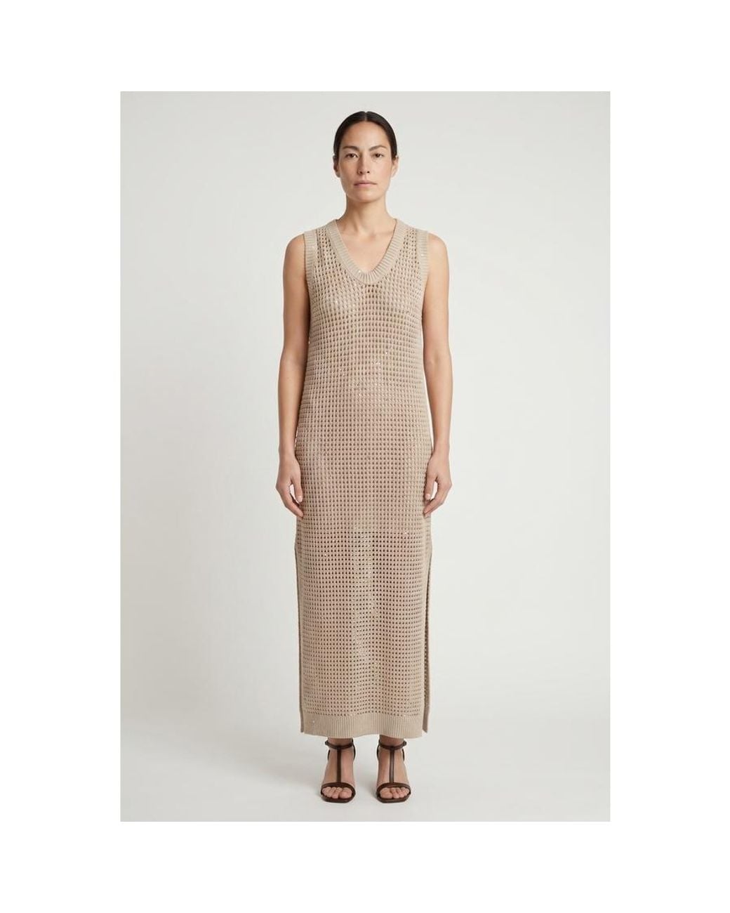 Brunello Cucinelli Natural Knitted Sleeveless Dress, Size Medium for men