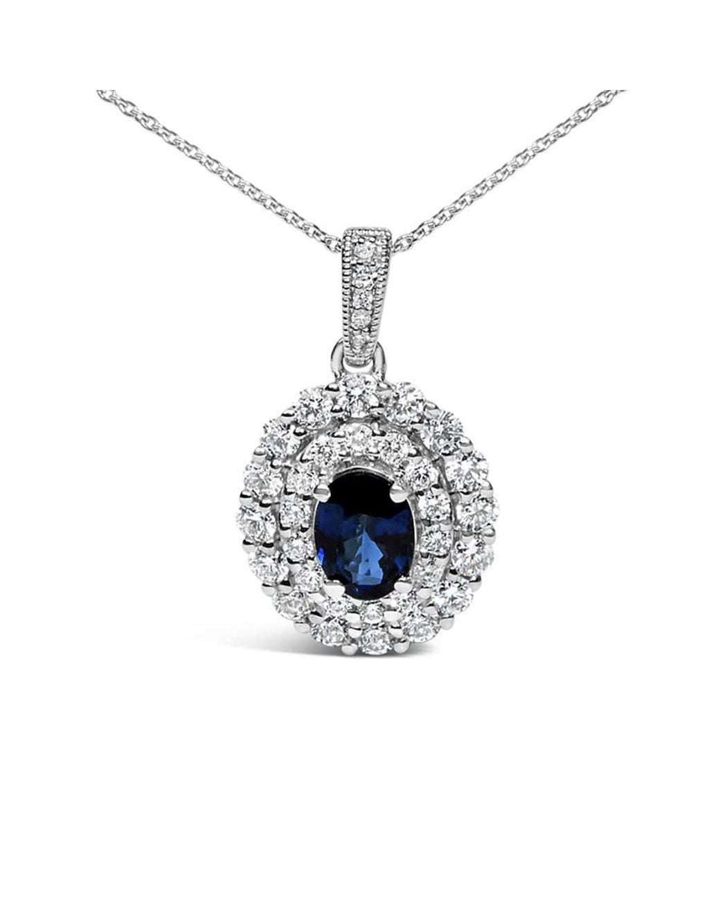 Haus of Brilliance Metallic 14K Oval Sapphire And 3/4 Cttw Diamond Halo Pendant Necklace for men
