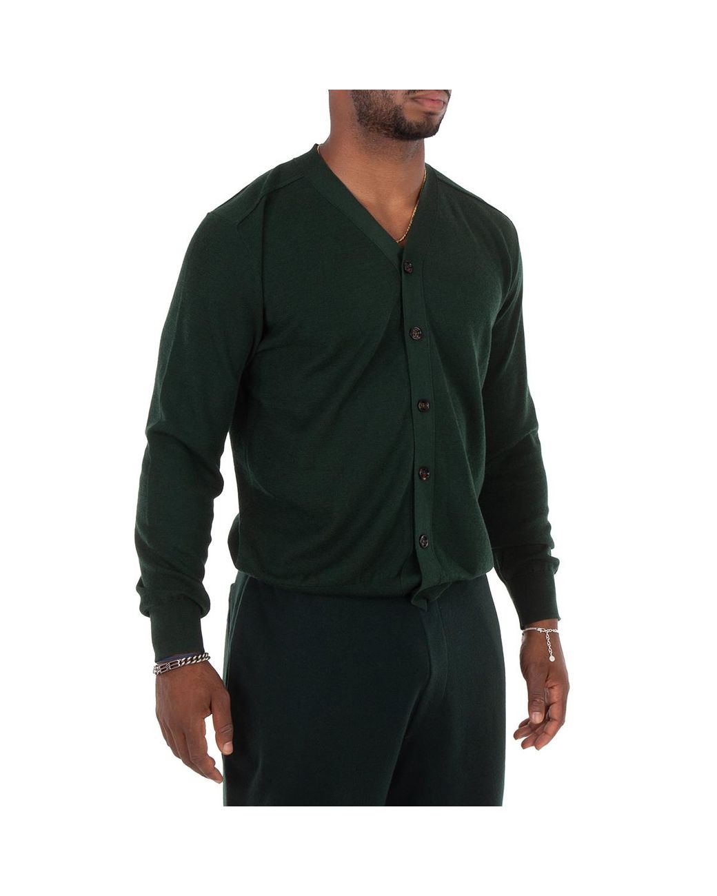 Burberry Green Relaxed Fit Wool V-Neck Cardigan for men